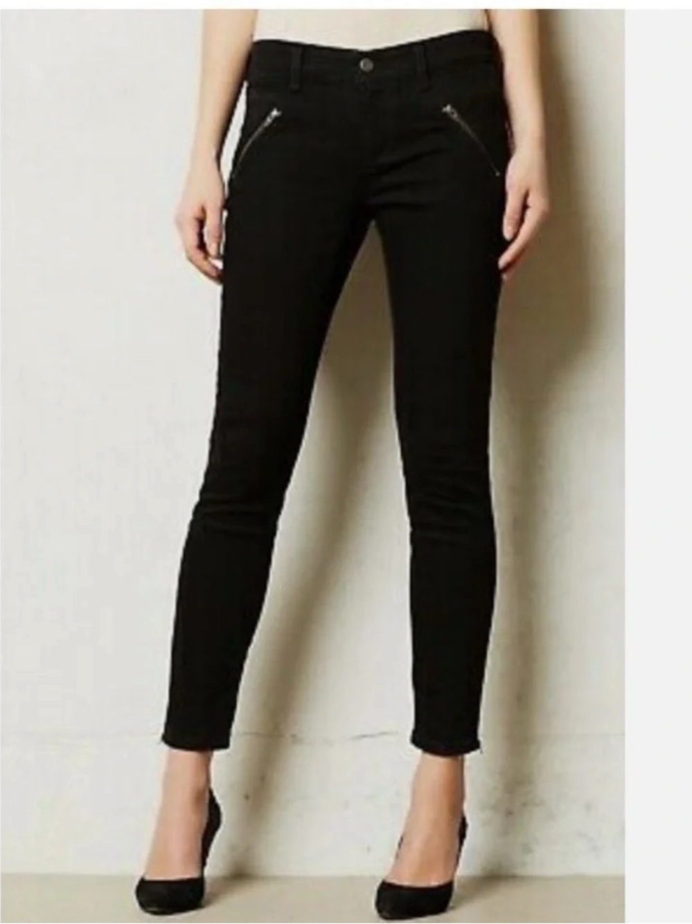 Pilcro and The Letterpress Skinny Zipper Leg Black Jeans Sz 28